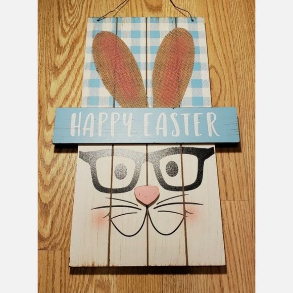 Happy Easter Wood Sign Rabbit CUTE - Picture 2 of 11